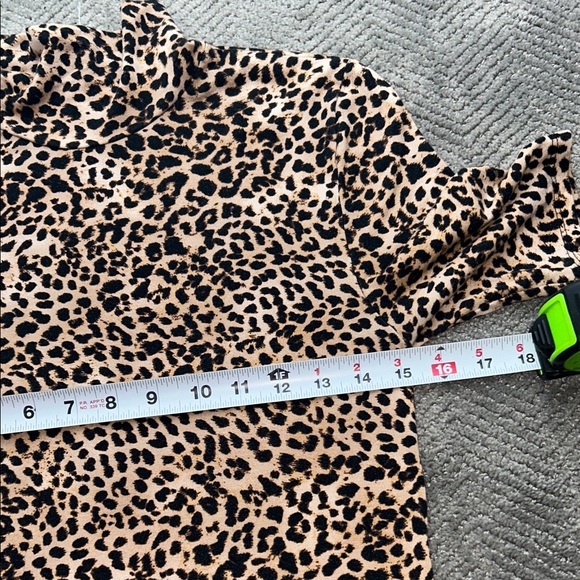 Enza Costa || Leopard-Print Stretch Jersey Turtleneck Mini Dress Tan XS - Picture 7 of 8